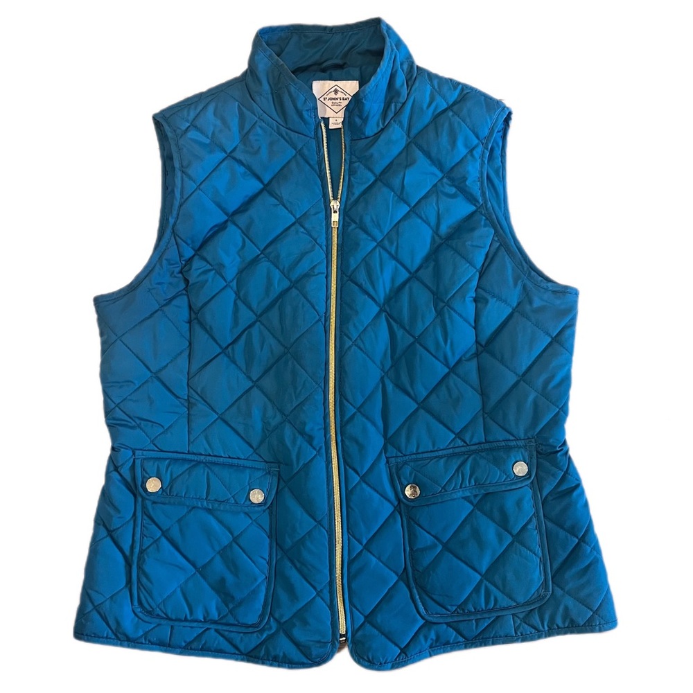 ST. JOHNS BAY - Teal Quilted Two-Pocket Vest - Size Large